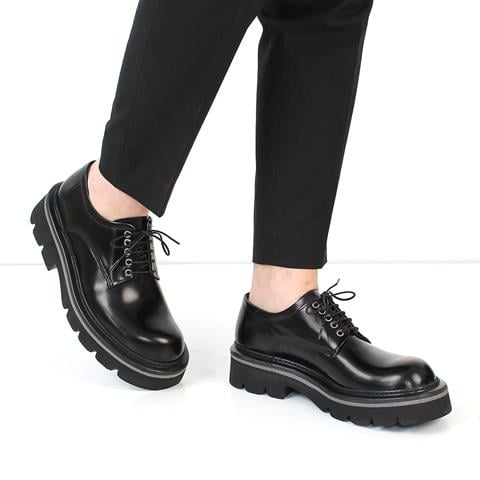 Erkek Siyah Bağcıklı Kalın Tabanlı Açma Deri Günlük Ayakkabı