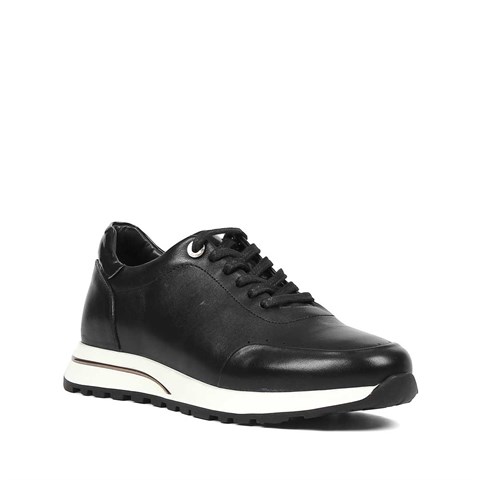 Erkek Siyah Bağcıklı Kalın Tabanlı Deri Sneaker