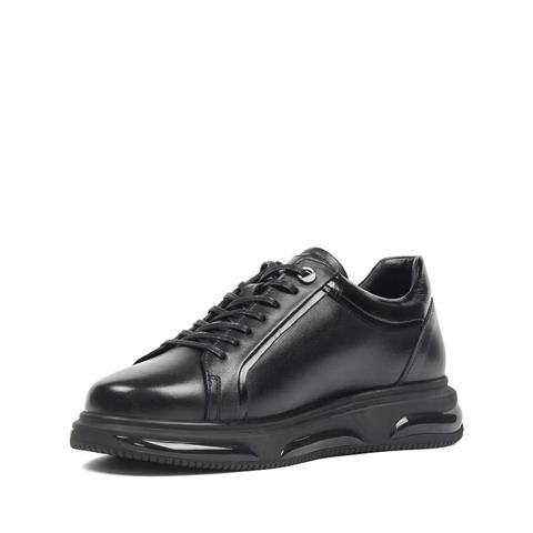 Erkek Siyah Bağcıklı Kalın Tabanlı Deri Sneaker