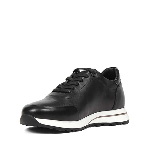 Erkek Siyah Bağcıklı Kalın Tabanlı Deri Sneaker