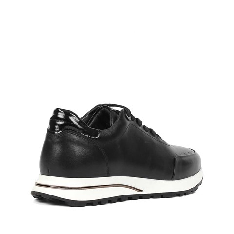 Erkek Siyah Bağcıklı Kalın Tabanlı Deri Sneaker