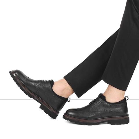 Erkek Siyah Bağcıklı Kalın Tabanlı Deri Ayakkabı