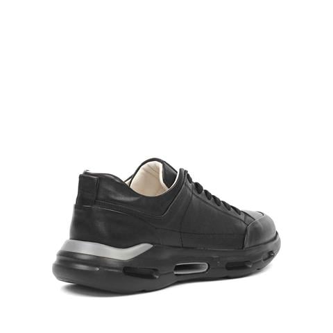 Erkek Siyah Bağcıklı Kalın Tabanlı Deri Sneaker