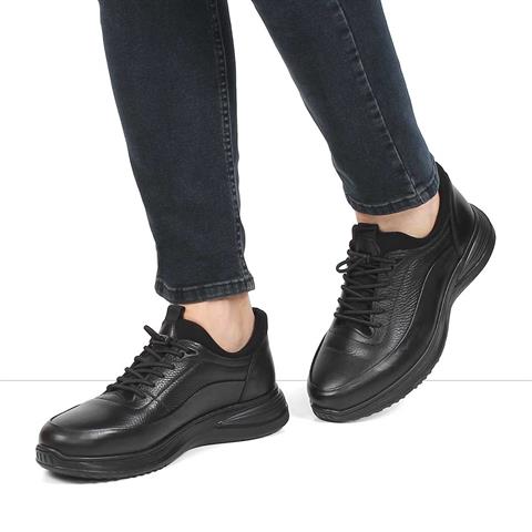 Erkek Siyah Bağcıklı Kalın Tabanlı Deri Ayakkabı