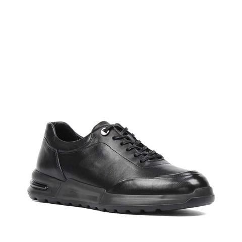 Erkek Siyah Bağcıklı Kalın Tabanlı Deri Sneaker