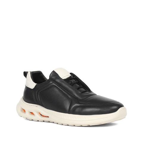 Erkek Siyah Bağcıklı Kalın Tabanlı Deri Sneaker