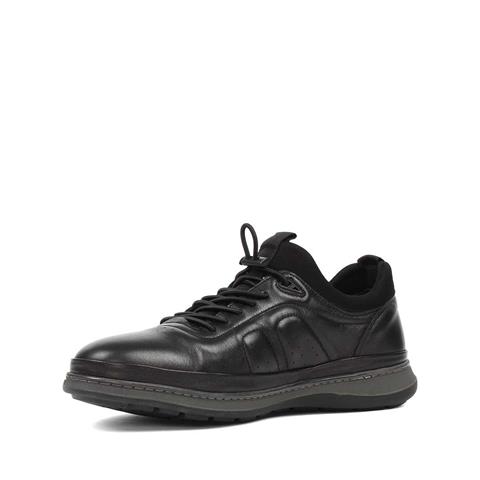 Erkek Siyah Bağcıklı Kalın Tabanlı Deri Sneaker