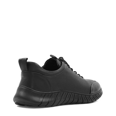 Erkek Siyah Bağcıklı Kalın Tabanlı Deri Sneaker