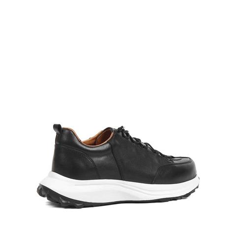 Erkek Siyah Kalın Tabanlı Deri Sneaker
