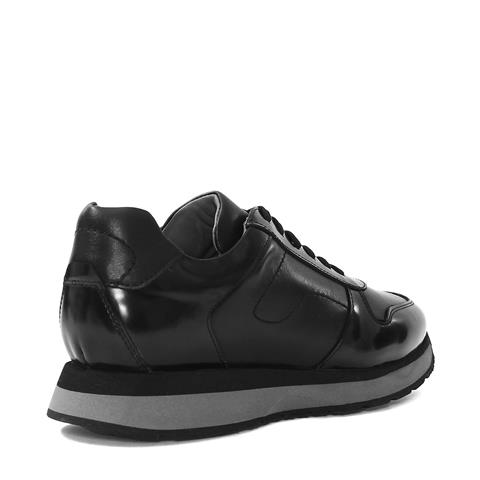 Erkek Siyah Bağcıklı Kalın Tabanlı Deri Sneaker