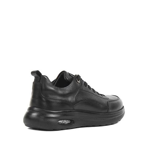 Erkek Siyah Bağcıklı Kalın Tabanlı Deri Sneaker