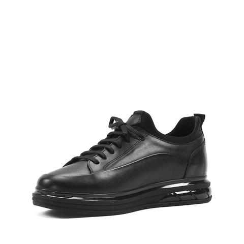 Erkek Siyah Bağcıklı Kalın Tabanlı Deri Sneaker