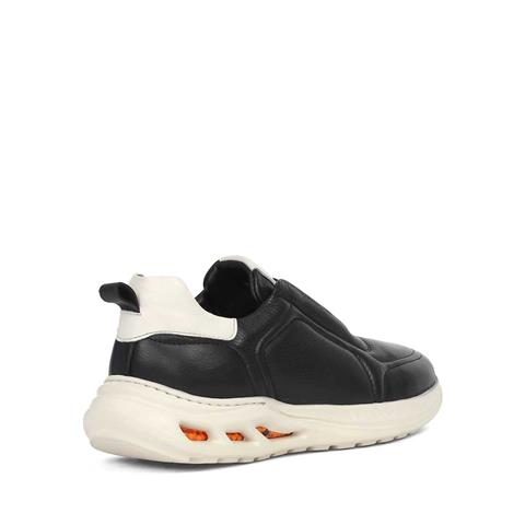 Erkek Siyah Bağcıklı Kalın Tabanlı Deri Sneaker