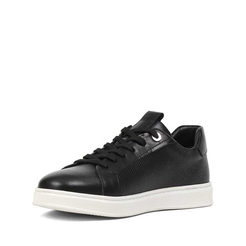 Erkek Siyah Bağcıklı Kalın Tabanlı Deri Sneaker