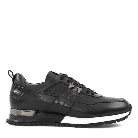 Erkek Siyah Bağcıklı Kalın Tabanlı Deri Sneaker