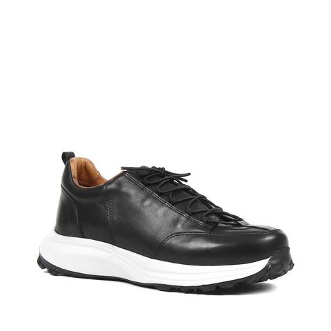 Erkek Siyah Kalın Tabanlı Deri Sneaker