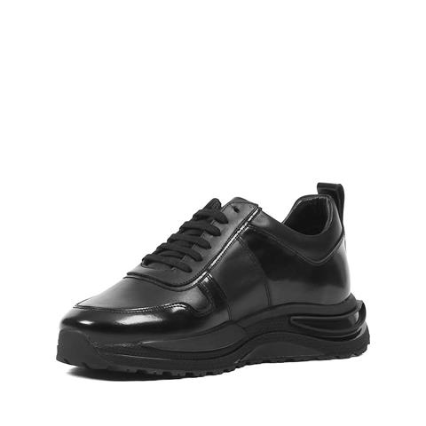 Erkek Siyah Bağcıklı Kalın Tabanlı Deri Sneaker