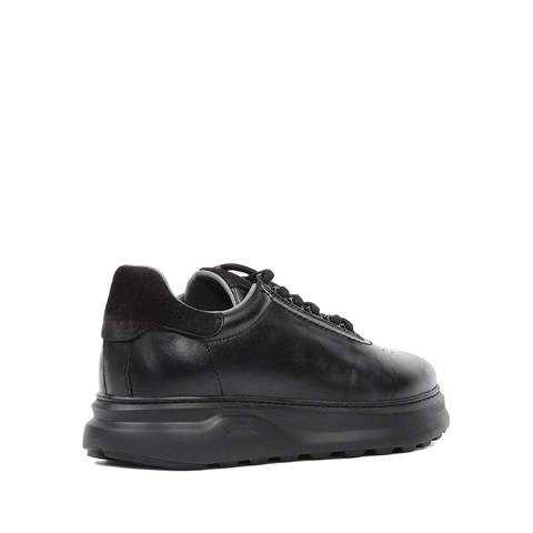 Erkek Siyah Bağcıklı Kalın Tabanlı Deri Günlük Ayakkabı