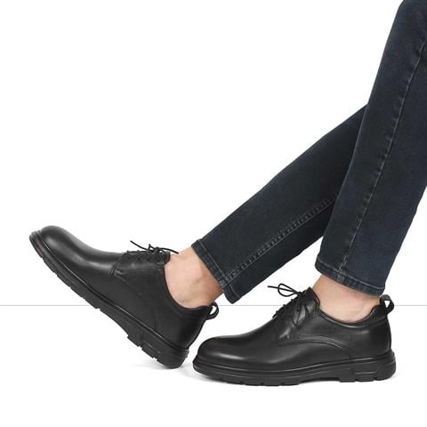 Erkek Siyah Bağcıklı Kalın Tabanlı Deri Ayakkabı