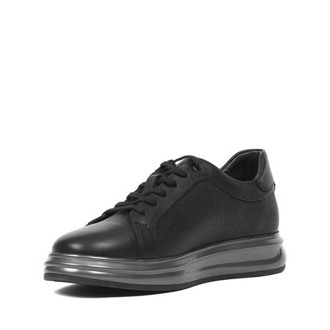Erkek Siyah Bağcıklı Kalın Tabanlı Deri Sneaker
