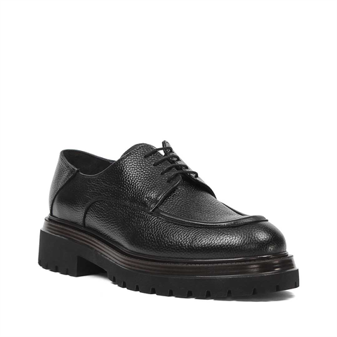 Erkek Siyah Bağcıklı Kalın Tabanlı Deri Ayakkabı