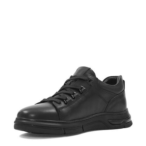 Erkek Siyah Bağcıklı Kalın Tabanlı Deri Sneaker