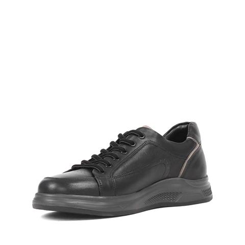 Erkek Siyah Bağcıklı Kalın Tabanlı Deri Sneaker