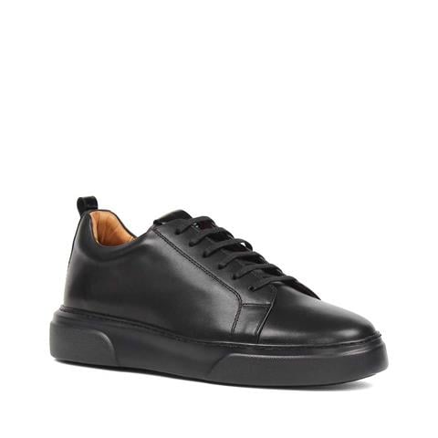 Erkek Siyah Bağcıklı Kalın Tabanlı Deri Sneaker