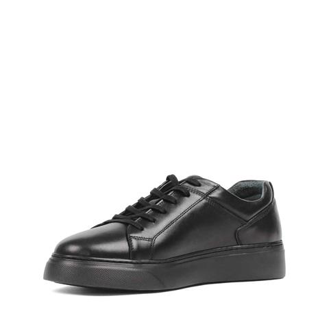 Erkek Siyah Bağcıklı Kalın Tabanlı Deri Sneaker
