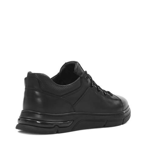 Erkek Siyah Bağcıklı Kalın Tabanlı Deri Sneaker