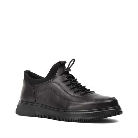 Erkek Siyah Bağcıklı Kalın Tabanlı Deri Günlük Ayakkabı