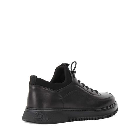 Erkek Siyah Bağcıklı Kalın Tabanlı Deri Günlük Ayakkabı