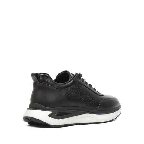 Erkek Siyah Bağcıklı Kalın Tabanlı Deri Sneaker