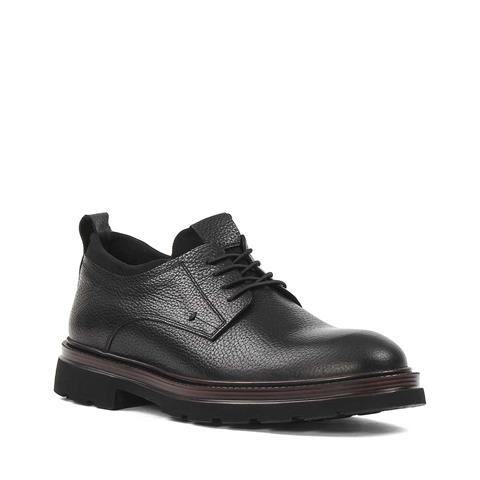 Erkek Siyah Bağcıklı Kalın Tabanlı Deri Ayakkabı