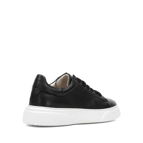 Erkek Siyah Bağcıklı Kalın Tabanlı Deri Sneaker