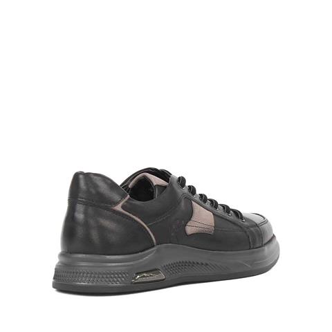 Erkek Siyah Bağcıklı Kalın Tabanlı Deri Sneaker