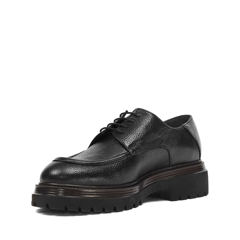 Erkek Siyah Bağcıklı Kalın Tabanlı Deri Ayakkabı