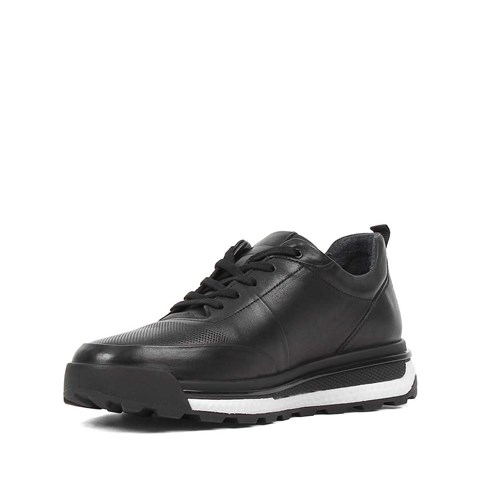 Erkek Siyah Bağcıklı Kalın Tabanlı Deri Sneaker