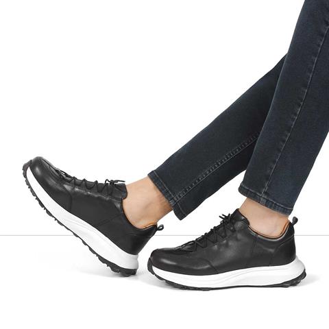 Erkek Siyah Kalın Tabanlı Deri Sneaker