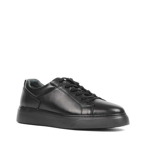 Erkek Siyah Bağcıklı Kalın Tabanlı Deri Sneaker