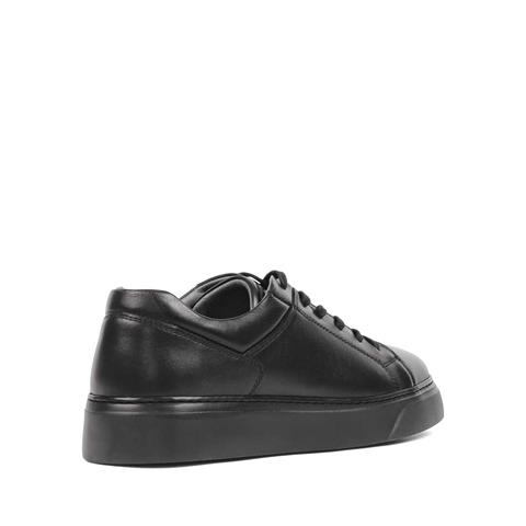 Erkek Siyah Bağcıklı Kalın Tabanlı Deri Sneaker