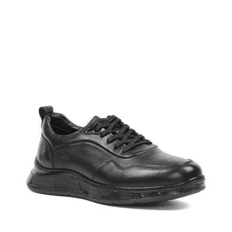 Erkek Siyah Bağcıklı Kalın Tabanlı Deri Sneaker