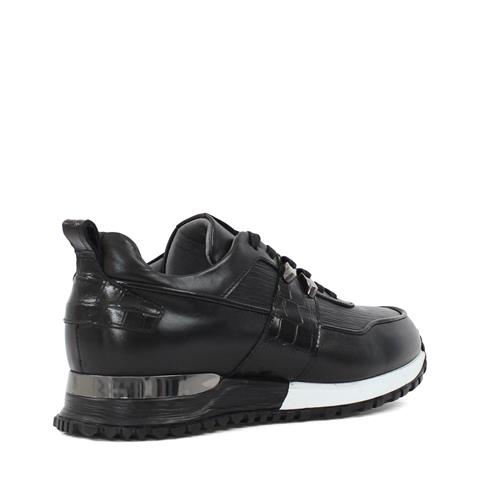 Erkek Siyah Bağcıklı Kalın Tabanlı Deri Sneaker