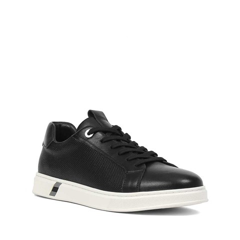 Erkek Siyah Bağcıklı Kalın Tabanlı Deri Sneaker