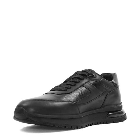 Erkek Siyah Bağcıklı Kalın Tabanlı Deri Sneaker