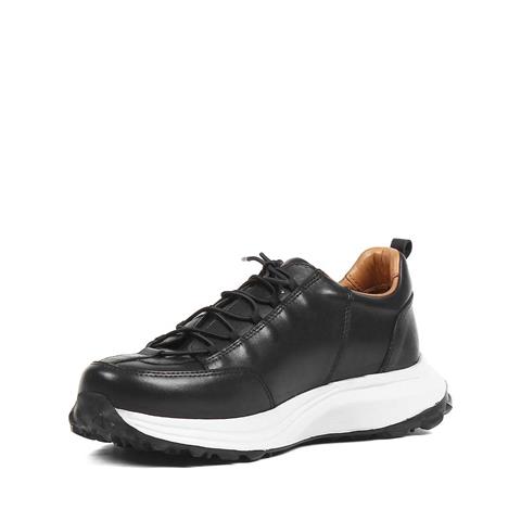 Erkek Siyah Kalın Tabanlı Deri Sneaker