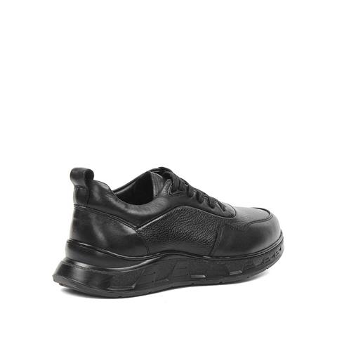 Erkek Siyah Bağcıklı Kalın Tabanlı Deri Sneaker