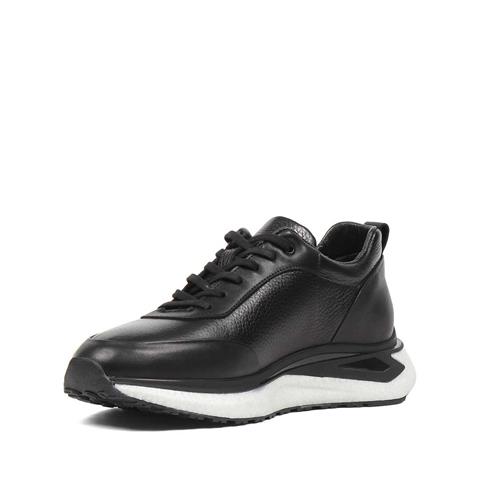 Erkek Siyah Bağcıklı Kalın Tabanlı Deri Sneaker