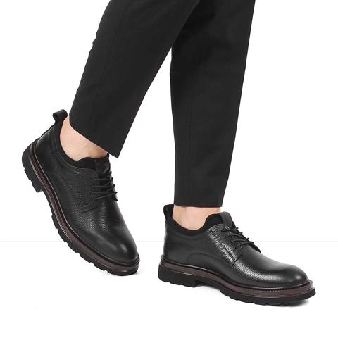 Erkek Siyah Bağcıklı Kalın Tabanlı Deri Ayakkabı