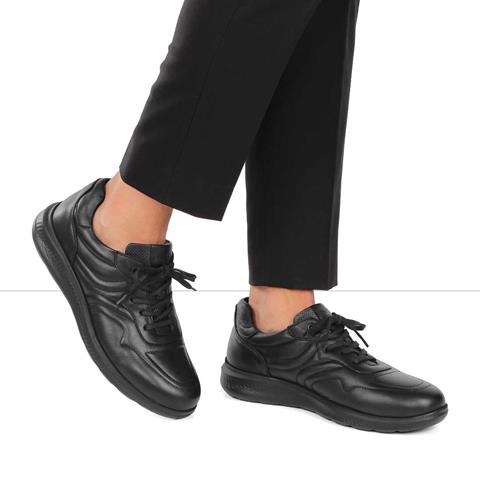 Erkek Siyah Bağcıklı Kalın Tabanlı Deri Sneaker